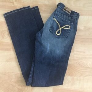 D’TJ blue denim gold embroidery bootcut jeans Junior size 3